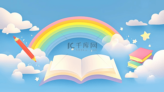 新书本背景图片_六一儿童节卡通彩虹云朵背景