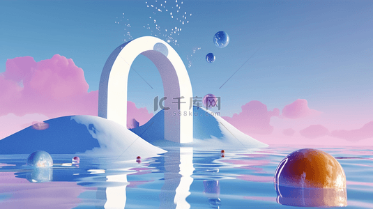 夏日蓝紫色水面抽象概念空间空镜设计