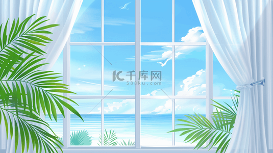 夏天海边大窗海景海边场景图片