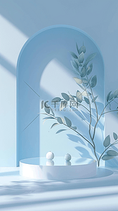 夏天清新蓝色透明玻璃产品展示台4背景图