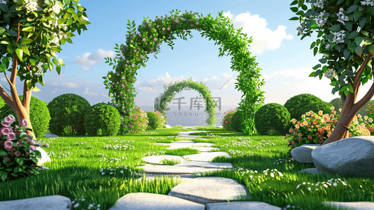 婚礼策划广告背景图片_婚礼空间3D树篱植物景观概念空间场景素材