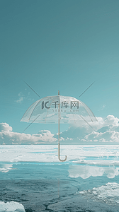 一把艾草背景图片_夏天蓝色水面上的一把透明的伞背景