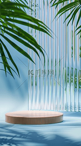 粽子产品背景图片_国风端午节长虹玻璃叶子产品展示台设计