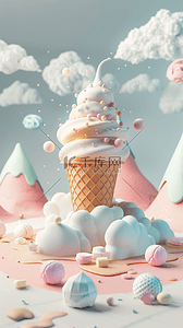 饮品冰淇淋背景图片_夏天清凉3D粉彩冰淇淋素材