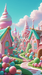 儿童节城堡背景图片_六一儿童节粉彩卡通3D糖果城堡背景