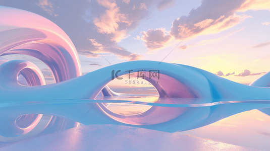 山水背景图片_蓝粉色玻璃透明质感概念空间场景背景图片