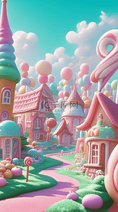 糖果儿童节背景图片_六一儿童节粉彩卡通3D糖果城堡素材