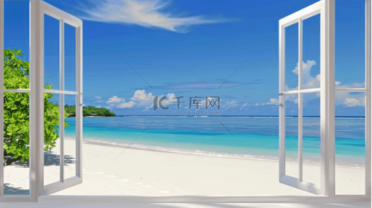 沙滩海边椰子树背景图片_夏天海景海边大窗海边场景设计