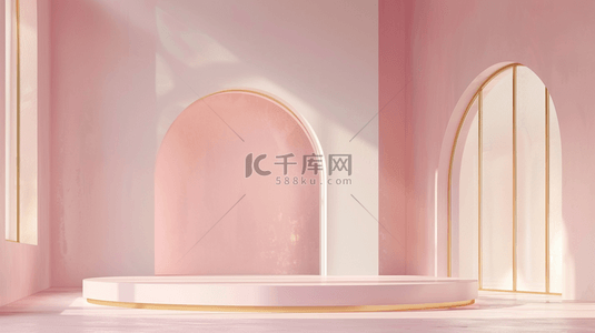 618粉色拱门拱窗产品展示空间素材