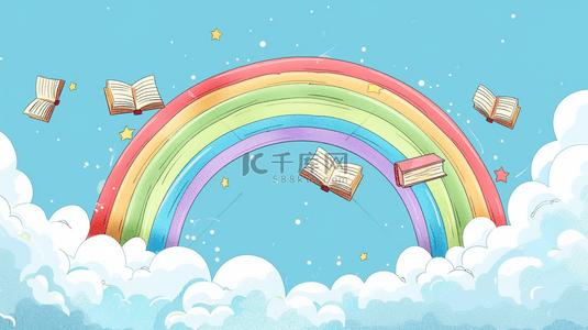 教育培训开学季背景图片_六一儿童节卡通彩虹云朵背景