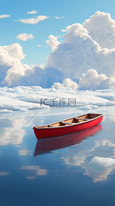风景夏天背景图片_静谧夏天海面上的一只小船夏日场景设计