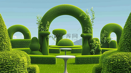 夏日3D树篱植物景观场景概念空间背景图片