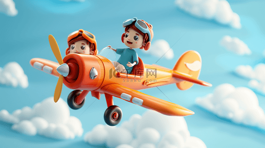 飞机轰炸声背景图片_六一儿童节乘飞机的儿童梦想背景