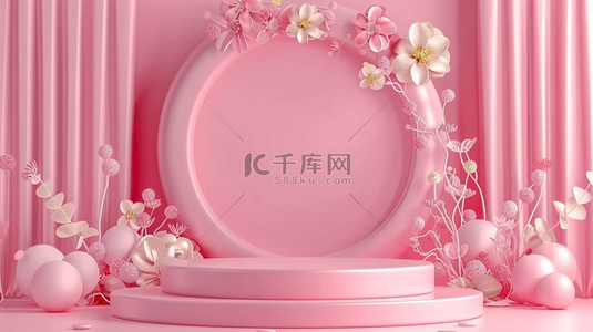 3D粉色质感花朵电商圆展台素材