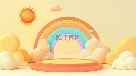 促促背景图片_六一儿童节促销可爱卡通3D彩虹展台背景