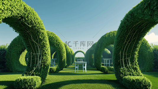场景植物背景图片_夏日3D树篱植物景观场景概念空间背景图片