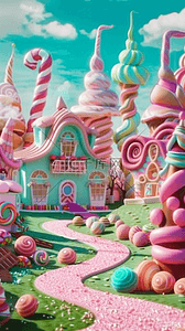 六一儿童节粉彩卡通3D糖果城堡设计图