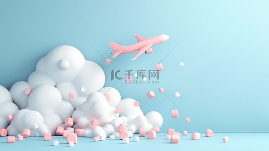 云朵飞机背景图片_六一儿童节3D卡通白云和飞机背景图
