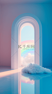 蓝粉色梦幻玻璃拱门概念空间场景背景图