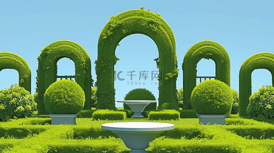 场景植物背景图片_夏日3D树篱植物景观场景概念空间背景图