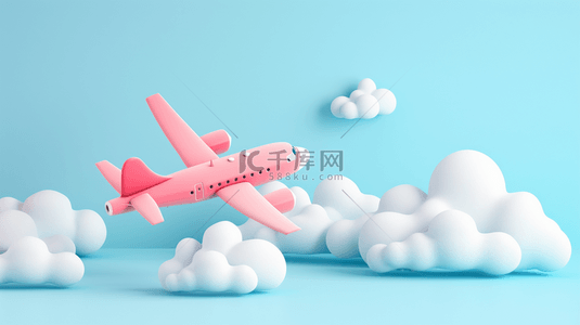 素材旅行背景图片_六一儿童节3D卡通白云和飞机素材