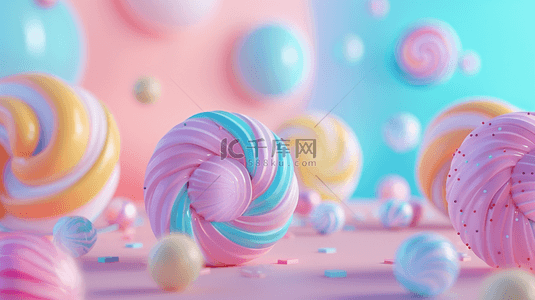 甜品清新背景图片_粉色场景圆球棒棒糖甜品的背景