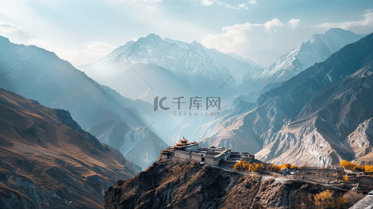 山脉国风背景图片_中式国画国风艺术风格山景景色的背景