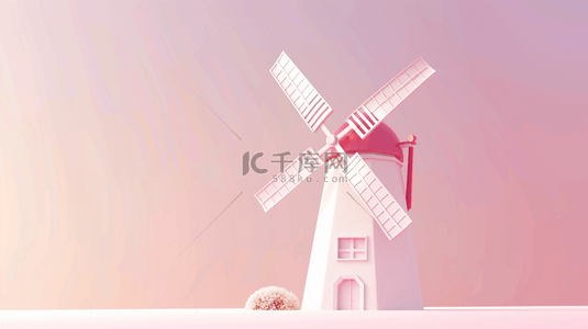 风车房子背景图片_彩色唯美绘画户外风车场景的背景