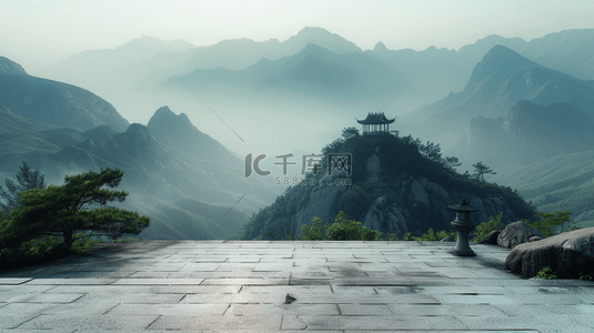 大气中式背景图片_中式国画国风艺术风格山景景色的背景