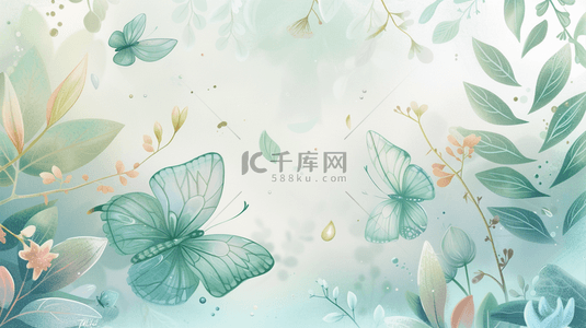 中式背景图片_清新中式艺术风格树叶花朵蝴蝶的背景