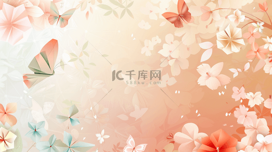 中式文艺风格树枝花朵蝴蝶的背景