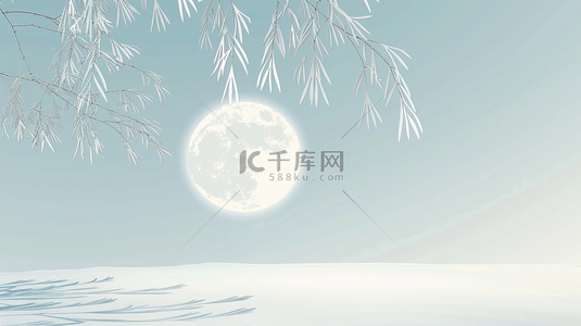 中式背景背景图片_唯美文艺风格树叶中式夜晚月亮的背景