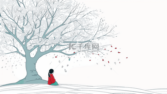 绘画文艺场景树木下女孩的背景