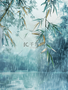 绿色下雨背景图片_户外雨季河面上树枝树叶的背景
