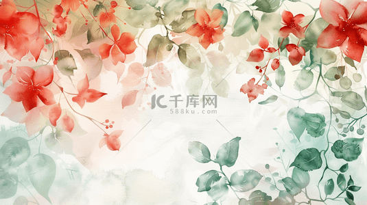 花朵中式背景图片_中式国画艺术绘画风格树枝花朵的背景