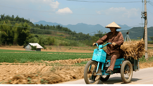 骑着三轮车的农民摄影6