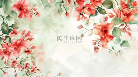 中式背景设计背景图片_中式国画艺术绘画风格树枝花朵的背景
