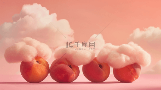 桃子水果背景图片_粉色场景棉花桃子摆拍拍摄的背景