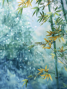 校园雨季背景图片_户外雨季河面上树枝树叶的背景