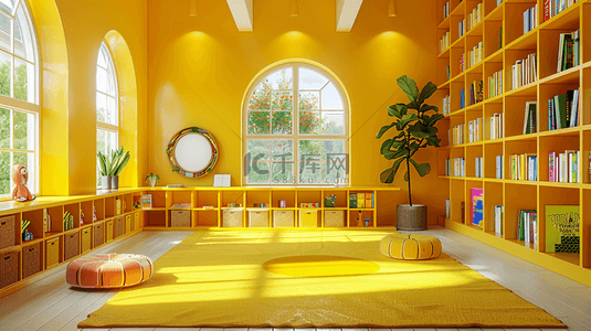 幼儿园标题框背景图片_黄色温馨幼儿园桌椅黑板阳光照射的背景