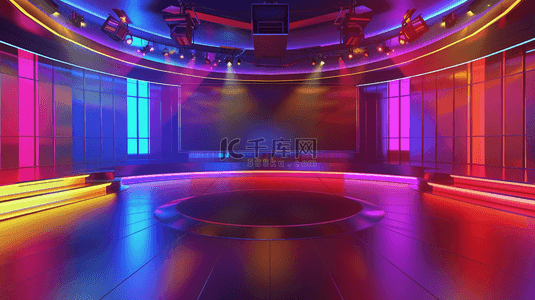 电视舞台彩色灯光照射的空间背景