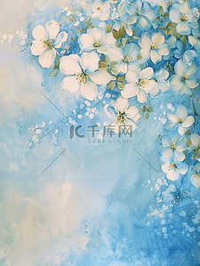 浅蓝色唯美背景图片_浅蓝色唯美梦幻墙上花朵花束的背景
