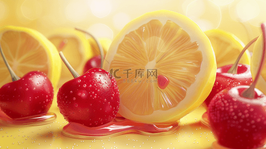 摆放水果背景图片_清新清爽水果柠檬樱桃的背景