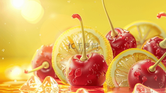 手柠檬汁背景图片_清新清爽水果柠檬樱桃的背景
