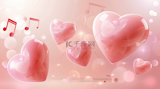 音乐节喷绘背景图片_浪漫粉色爱心音乐场景的背景