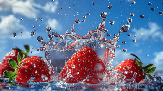 蓝天白云下水洗草莓的背景