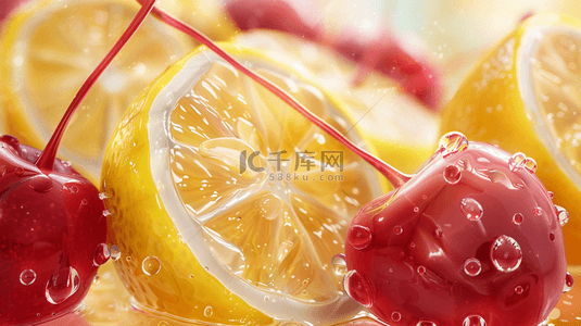 黄色柠檬背景背景图片_清新清爽水果柠檬樱桃的背景