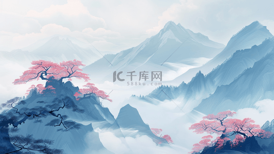 中式背景背景图片_中式国画国风艺术风格山景景色的背景