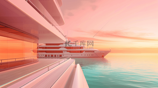 航船背景图片_粉色清新海面上航船的背景