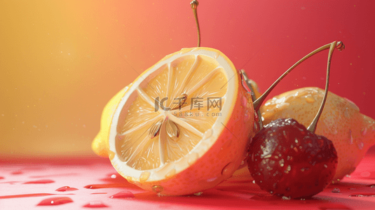 清爽柠檬背景图片_清新清爽水果柠檬樱桃的背景